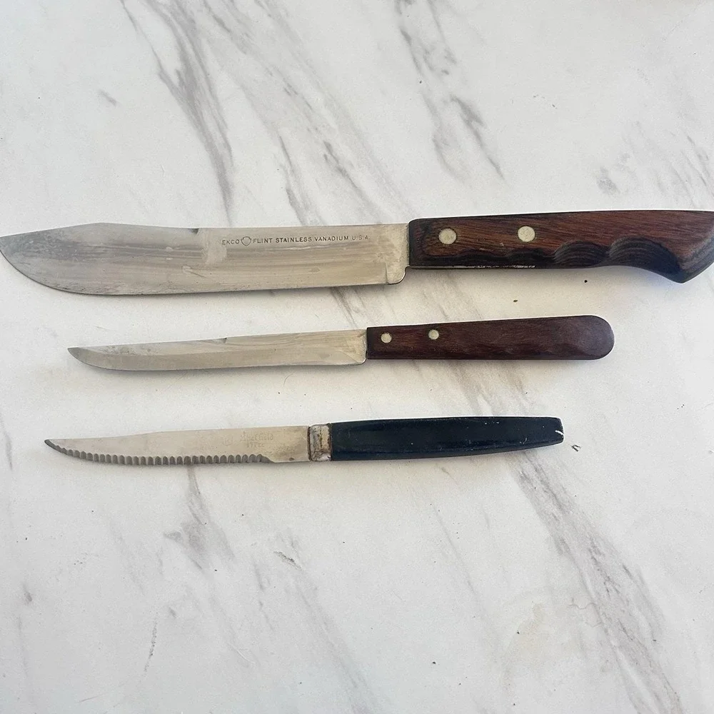 Vintage Lot‎ Ecko Flint Knife USA Regent Sheffield Steak Knife Lot of 3 Knives A